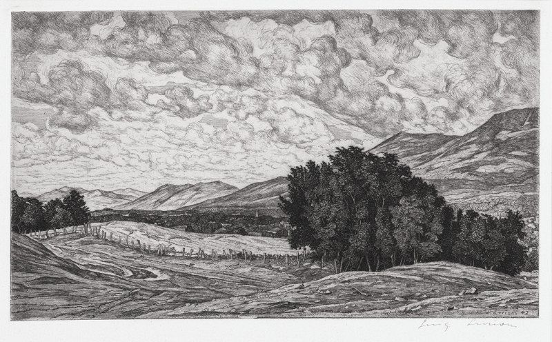 Luigi Lucioni, etching, &quot;Vermont Splendor&quot; 1944