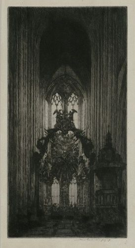 Mortimer Menpes, etching, "Interior of St Maclou, Rouen"