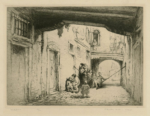 Edgar Chahine, etching, Sotto Portica Molin, Venice, 1922