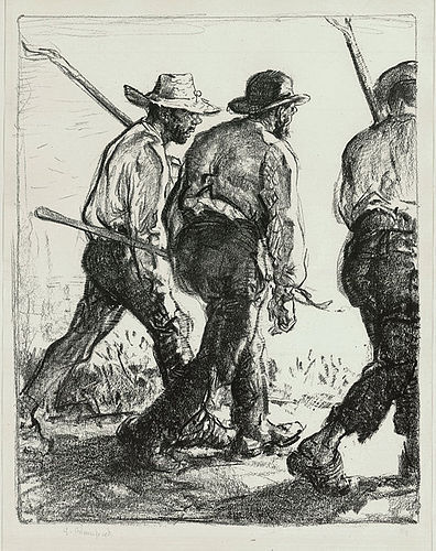 Edmund Blampied, lithograph, "Itinerant Farmers", c. 1920