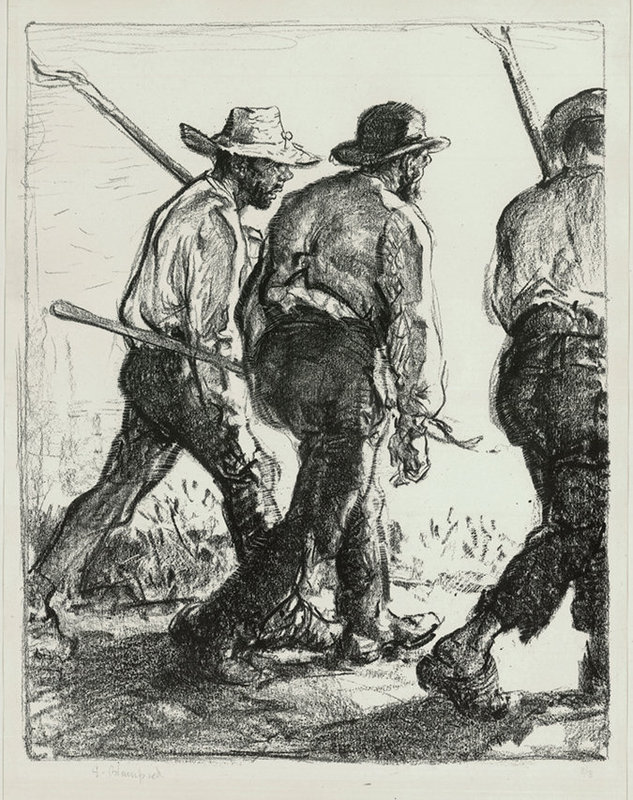 Edmund Blampied, lithograph, &quot;Itinerant Farmers&quot;, c. 1920