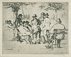 William Meyerowitz, etching, Men Gathered in a Park, c. 1925