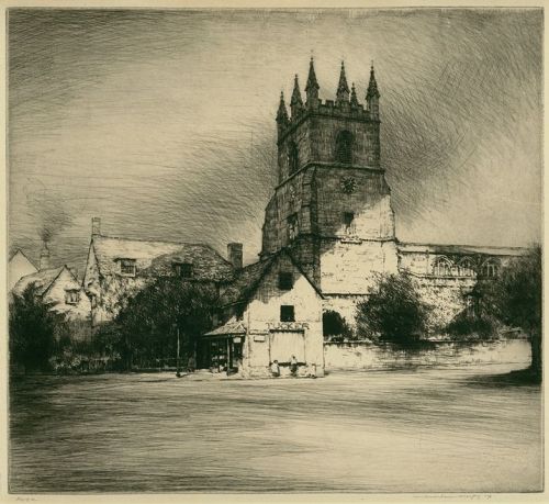 Mortimer L. Menpes, etching, "Goring Church, Goring-on-Thames"