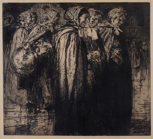 Sir Frank Brangwyn, etching, "Old Women, Bruges"