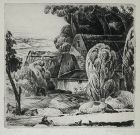 Cottages by the Stream, etching by Adolphe Beaufrere