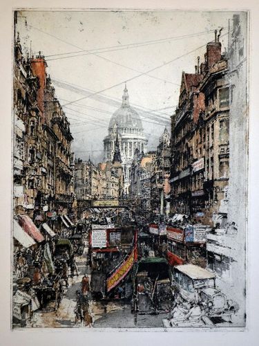 Luigi Kasimir etching, London,Fleetstreet