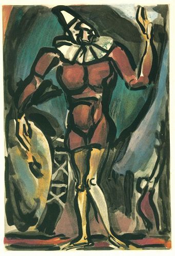 Color Rouault etching, Clown au timbale