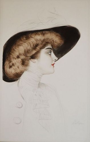 A striking Paul Helleu color drypoint etching,