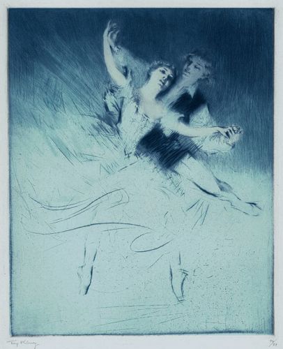 Troy Kinney etching, Lopokova and Nijinski