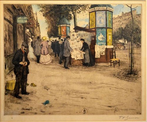T.F. Simon etching Kiosks on the Grand Boulevards Paris