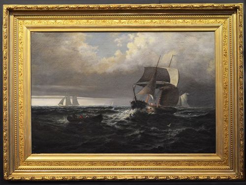 Edward Moran Marine painting of Costal shipping, circa 1870