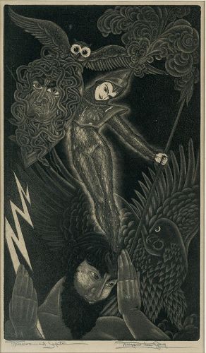 Margaret Ann Gaug etching, Minerva and Jupiter
