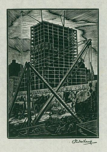 Hendrik Glintenkamp, Manhattan Construction, wood engraving