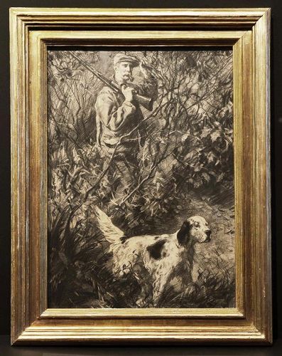 Aiden Ripley drawing, The Bird Hunter and Setter,1927, signed