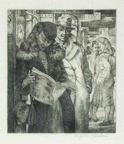 Douglas Gorsline etching, Express Stop, 1945