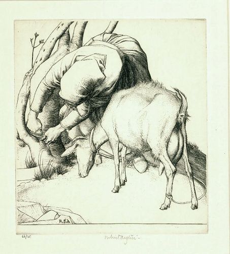 Robert Austin engraving, 1928, Woman and Goat