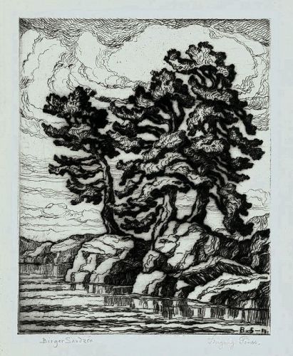 Birger Sandzen etching, Singing Pines, 1928