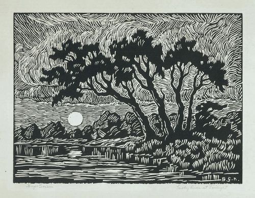 Birger Sandzen, Smoky River at Twilight, 1928, woodcut