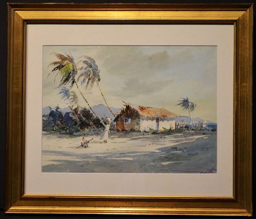 A fine Watercolor painting, style of Homer, signed