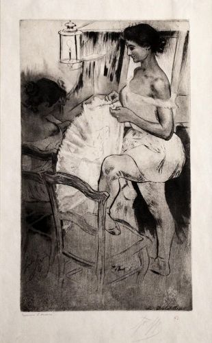 Louis Legrand etching Le Deshabillage, pencil signed