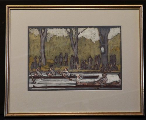 Watercolor, American, Rowing 1930's, New York