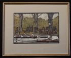 Watercolor, American, Rowing 1930's, New York