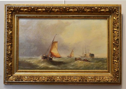 19th Century Marine painting, signed, 1894, oil on canvas