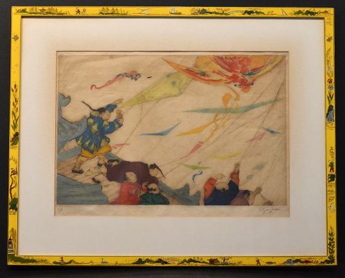 Elyse Lord etching, Flying Kites, pencil signed