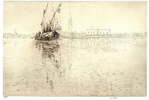 James McBey etching, A Mirage Venice, 1928