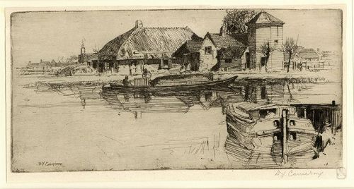 D.Y. Cameron etching, A Dutch Farm, 1892