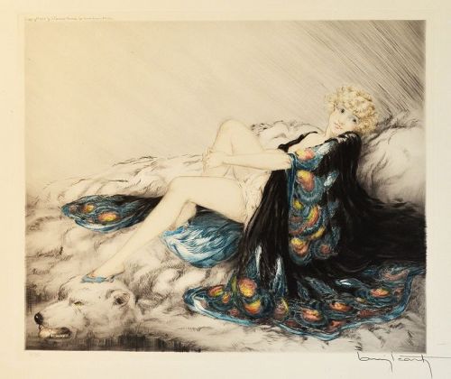 Louis Icart, color etching, La Robe de Chine, 1926