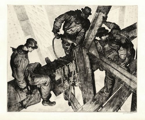 James Allen etching, The Builders, 1932, pencil signed