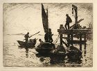 Frank Benson etching, Boats at Dawn,1920