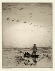Frank Benson etching, Sunset,1914, pencil signed