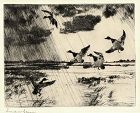 Frank Benson etching, Rain Squall, 1931, pencil signed