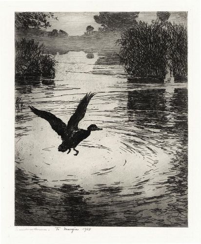 Frank Benson etching, Rippling Water, 1920, signed