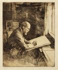 Frank Benson etching, Portrait Loeffler, 1919