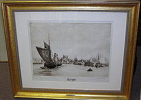 Stephen Parrish etching, "Port of Dieppe" 1887