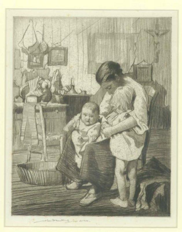 William Lee Hankey etching, &quot;Difficult Times&quot;