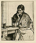 William Lee Hankey etching, "Meditation"