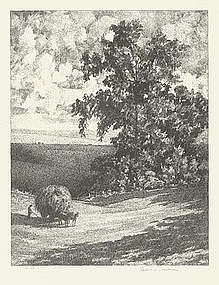 Albert W. Barker, Lithograph, "Grassland"