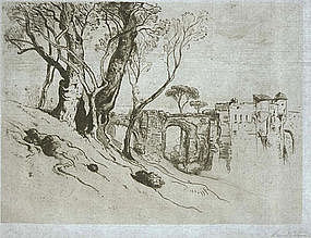 Samuel Coleman, Etching, "Olive Trees on the Riviera"