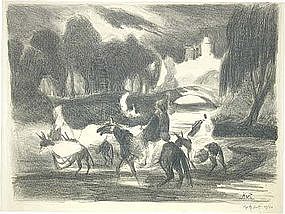 George O. "Pop" Hart, Lithograph, "Figures on Donkeys"