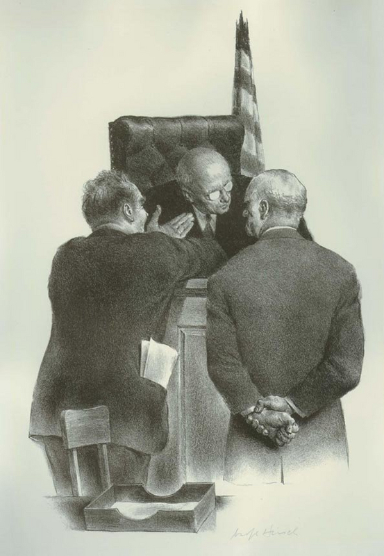 Joseph Hirsch, Lithograph, &quot;Conference at the Bench&quot;