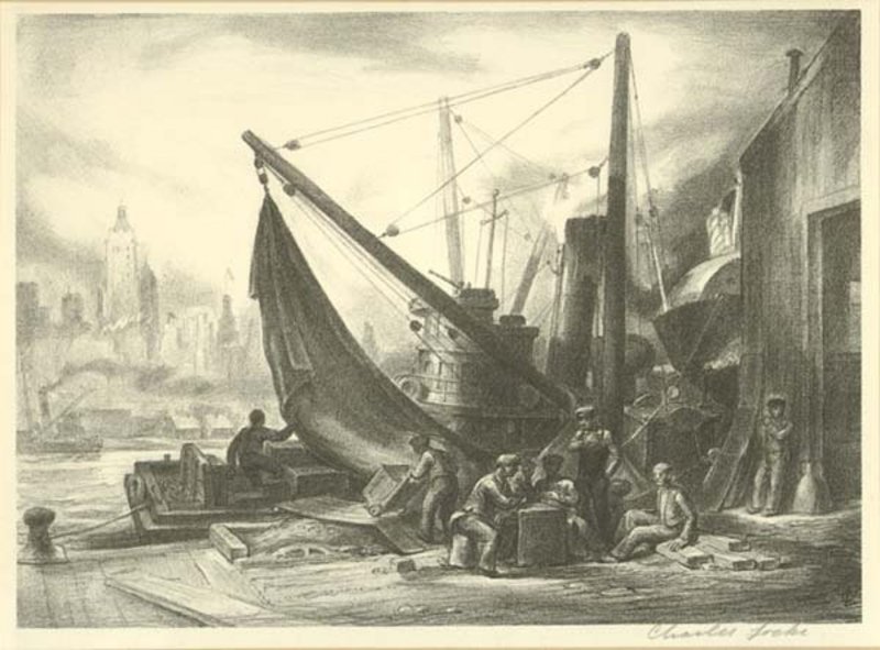 Charles Wheeler Locke, Lithograph, &quot;Waterfront&quot;