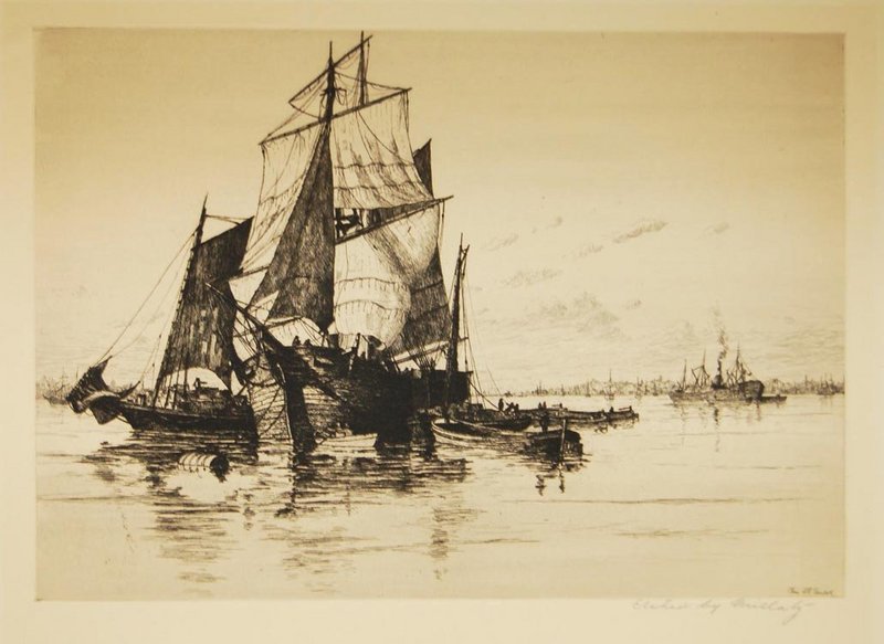 Charles Mielatz, Etching, &quot;Whalers in the Harbor&quot;