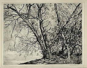 Robert Hogg Nisbet, Etching, "Through the Willows No 2"