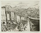 Hermine David, etching, "Dockside, Seine"