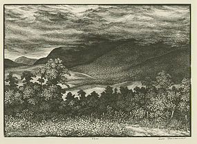 Leo Meissner,  wood engraving, "From Mountain Tops..."
