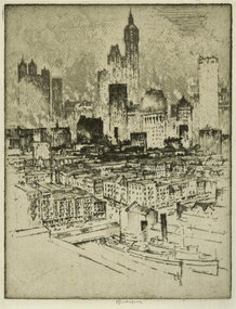Joseph Pennell, etching, New York, from Brooklyn Bridge